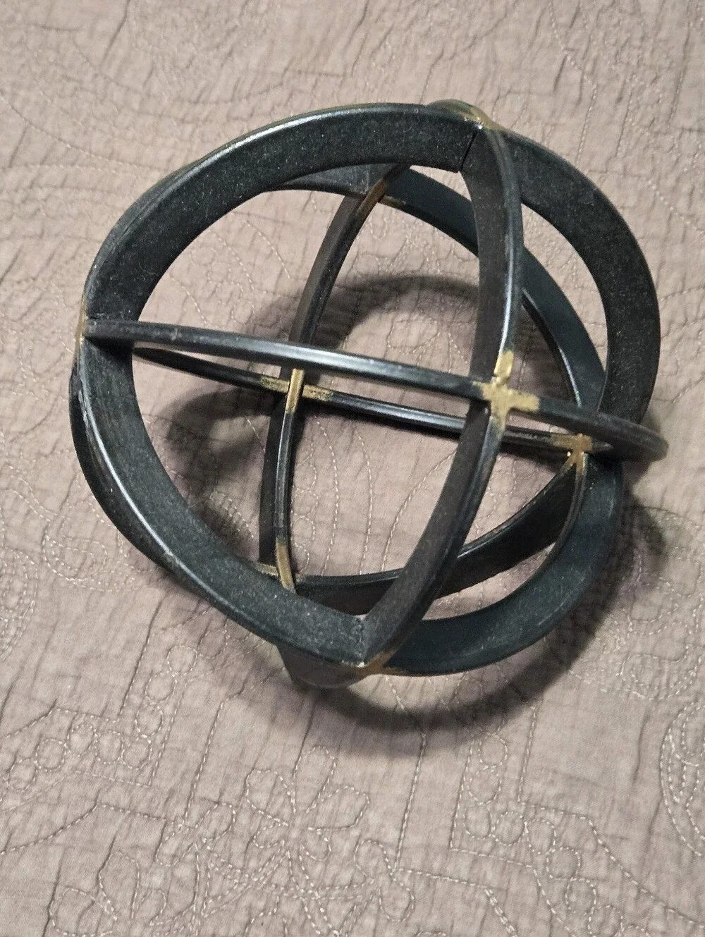 Metal gail decor ball in bronze gold and black orb colors, 6.75